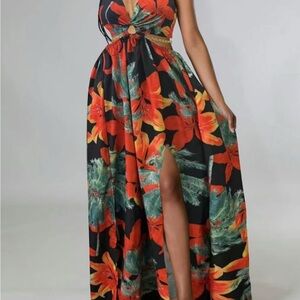 Floral Maxi Dress in Black and Red